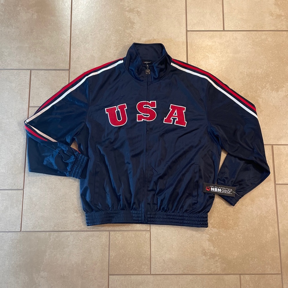 New Red White And Blue USA Zip Up Long Sleeve Men’s Jacket XL
